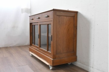 《天板取り付け加工費込み》　和製ヴィンテージ　樺(カバ)材　和洋どちらにも合わせやすい引き出し付きサイドボード　(R-087991)