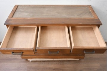 《天板取り付け加工費込み》　和製ヴィンテージ　樺(カバ)材　和洋どちらにも合わせやすい引き出し付きサイドボード　(R-087991)