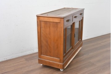 《天板取り付け加工費込み》　和製ヴィンテージ　樺(カバ)材　和洋どちらにも合わせやすい引き出し付きサイドボード　(R-087994)