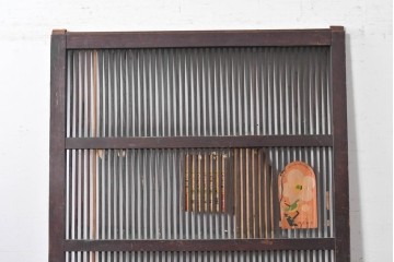 アンティーク建具　明治期　栗材　重厚な金具と繊細な格子が趣深い格子蔵戸1枚　(R-088002)