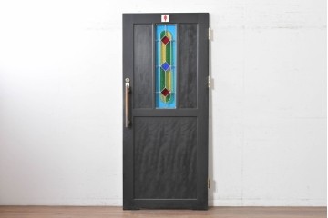 中古建具　鮮やかな色ガラスを組み合わせた職人手作りのステンドグラス入りドア1枚　(R-088005)