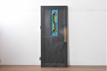中古建具　鮮やかな色ガラスを組み合わせた職人手作りのステンドグラス入りドア1枚　(R-088005)