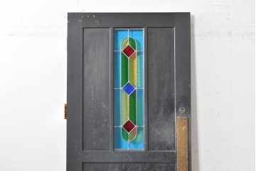 中古建具　鮮やかな色ガラスを組み合わせた職人手作りのステンドグラス入りドア1枚　(R-088005)