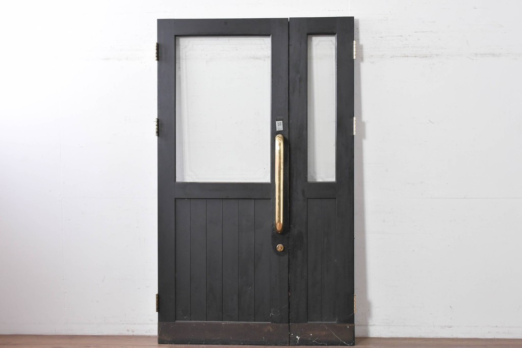 中古建具　店舗用におすすめ!　シックなカラーがお洒落な親子ドア2枚(1対)セット　(R-088006)