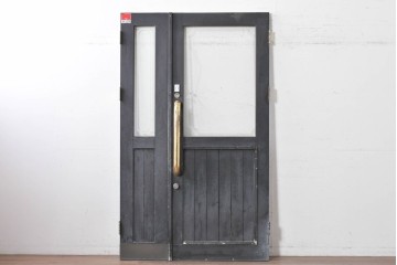 中古建具　店舗用におすすめ!　シックなカラーがお洒落な親子ドア2枚(1対)セット　(R-088007)