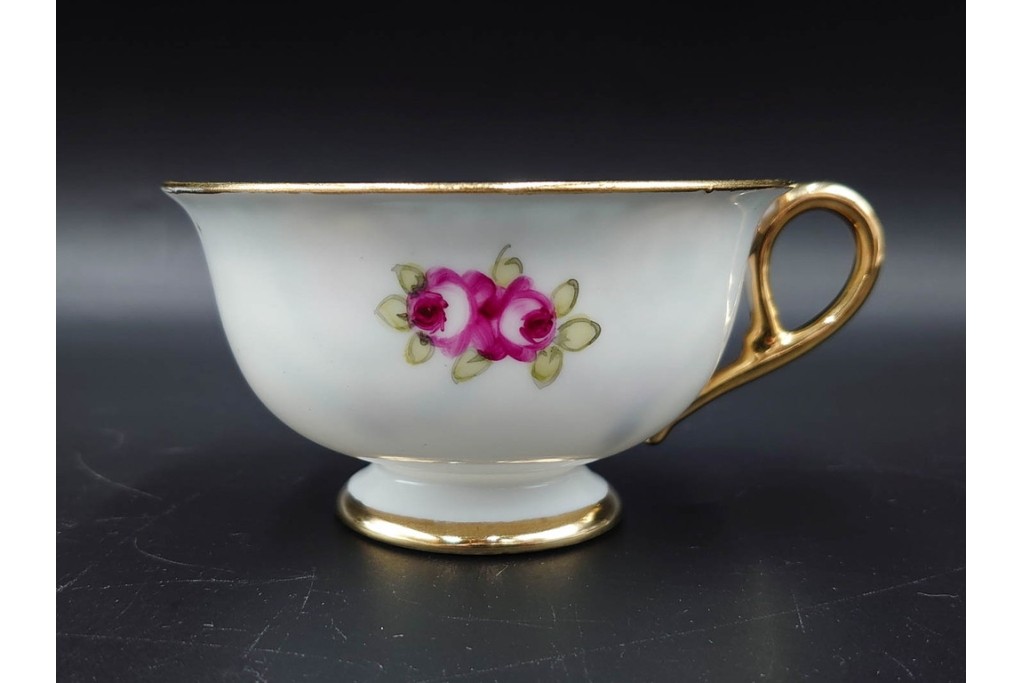 オールドノリタケ(NORITAKE)　マルキ印　金盛と薔薇のデザインが華やかなトリオ2客・カップ&ソーサー1客セット　(R-088012)