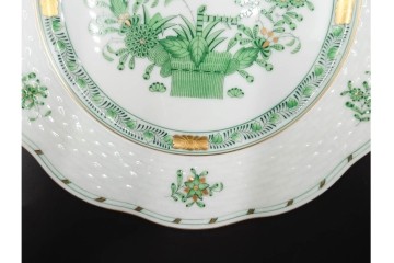 ハンガリー製　HEREND(ヘレンド)　インドの華　気品漂うサービストレー・トリオセット　定価(2点合計)11万6600円　(R-088015)