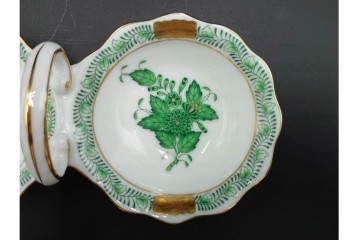 ハンガリー　ヘレンド(HEREND)　アポニー・グリーン　ジャム・マーマレード&フルーツボール&トレーセット　(R-088016)