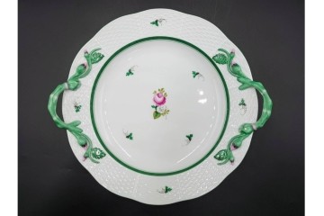 ハンガリー　ヘレンド(HEREND)　ウィーンの薔薇　繊細なグリーンの持ち手が上品なマルケーキプレート　定価7万2600円　(R-088020)