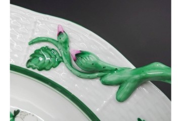 ハンガリー　ヘレンド(HEREND)　ウィーンの薔薇　繊細なグリーンの持ち手が上品なマルケーキプレート　定価7万2600円　(R-088020)