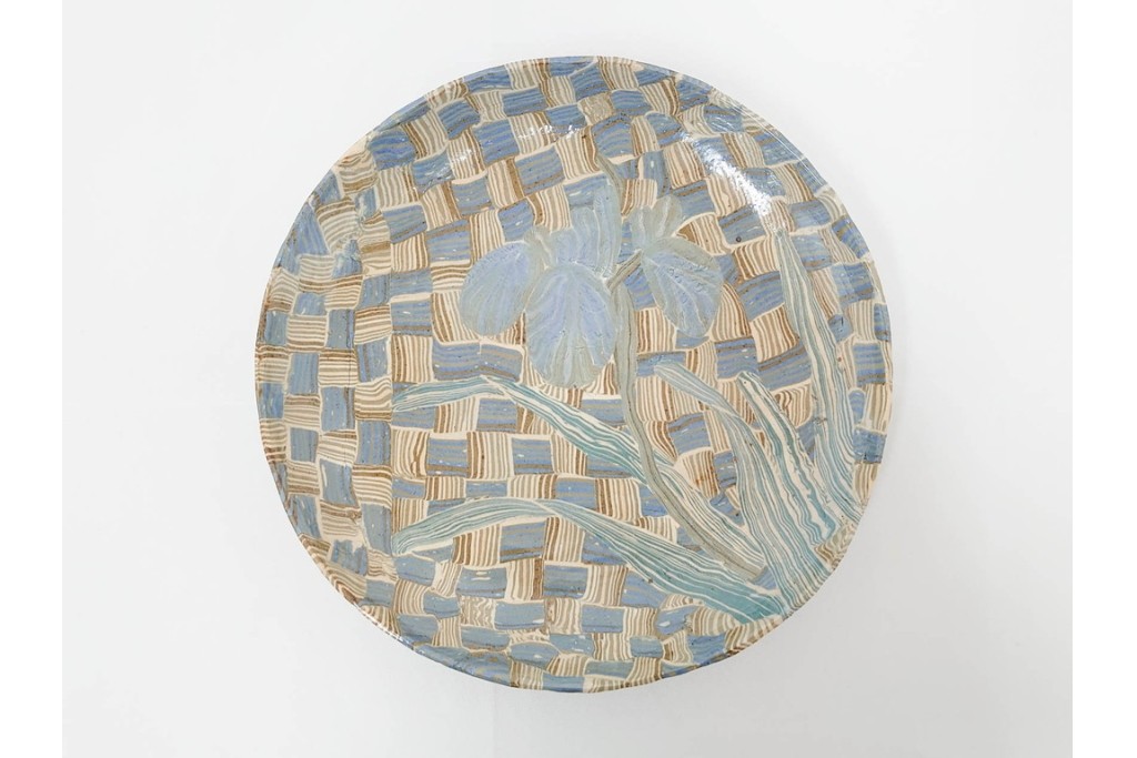 内田泰秀　三越個展　錦練上手　網代とあやめ文の平鉢　共箱付き　(R-088026)