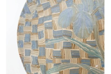 内田泰秀　三越個展　錦練上手　網代とあやめ文の平鉢　共箱付き　(R-088026)