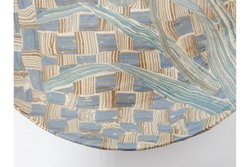 内田泰秀　三越個展　錦練上手　網代とあやめ文の平鉢　共箱付き　(R-088026)
