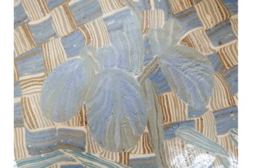 内田泰秀　三越個展　錦練上手　網代とあやめ文の平鉢　共箱付き　(R-088026)