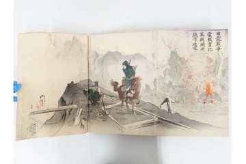 真作　明治期　浮世絵　版画画帳　水野年方・尾形月耕・宮川春汀・楊州周延・梅堂小国政(柳蛙)など　3枚続・6枚続を含む木版画109枚セット　(R-088030)