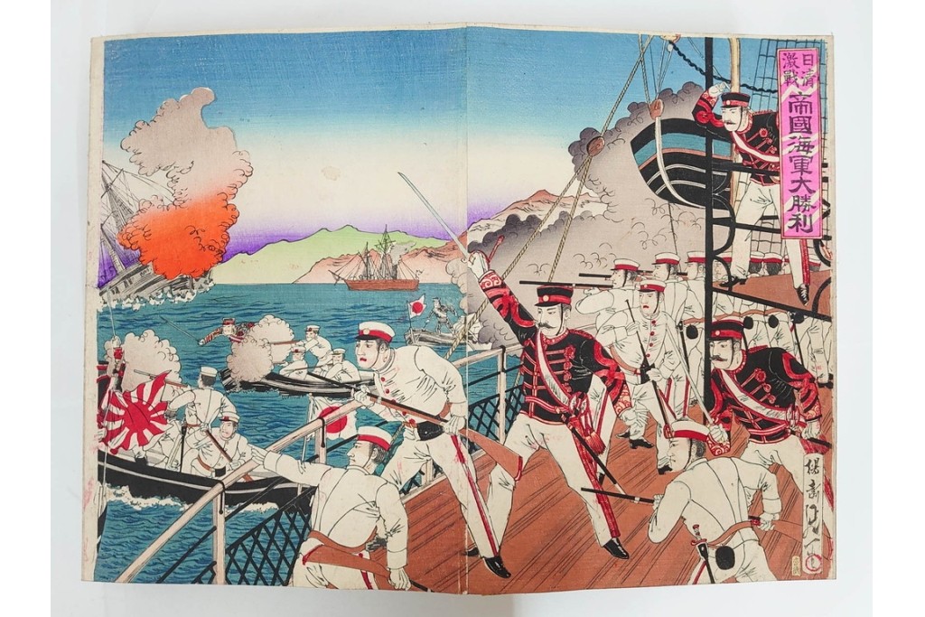真作　明治期　浮世絵　版画画帳　水野年方・尾形月耕・宮川春汀・楊州周延・梅堂小国政(柳蛙)など　3枚続・6枚続を含む木版画109枚セット　(R-088030)