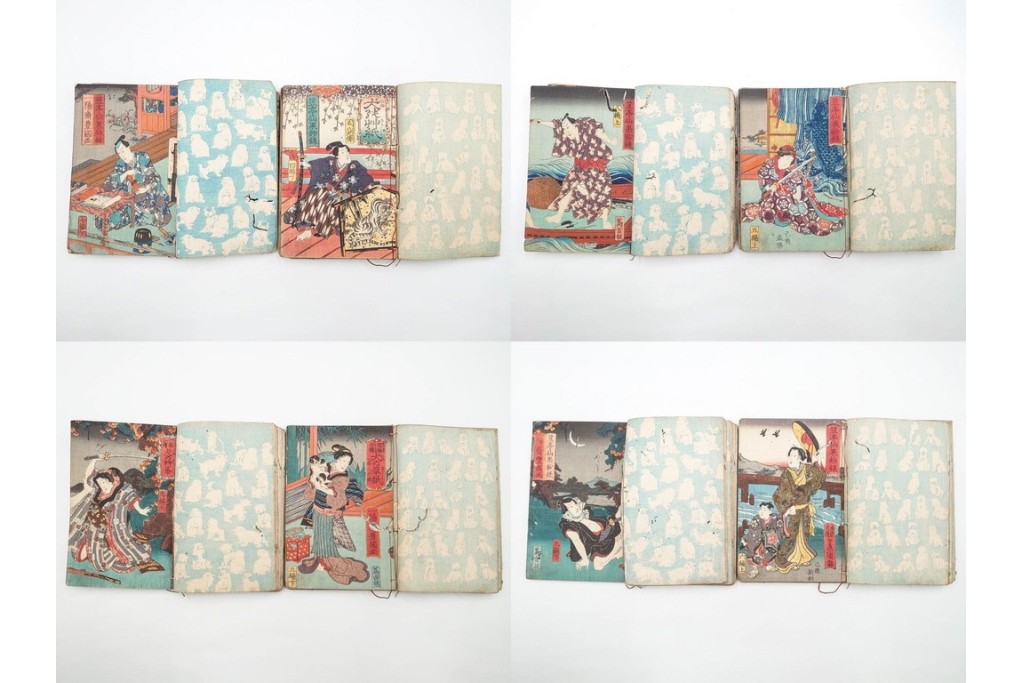 木版画　合巻(合本)　「雪梅芳譚犬の草紙(八犬伝犬の草紙)」　1編から37編・41編から55編　合計104巻(104冊)セット　(R-088031)