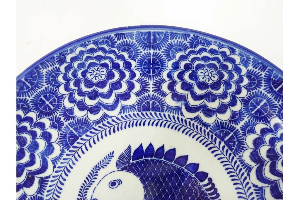 明治　伊万里　印判・図変わり　直径約41cm(1尺4寸)　魚文の大皿　(R-088033)