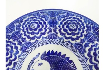 明治　伊万里　印判・図変わり　直径約41cm(1尺4寸)　魚文の大皿　(R-088033)