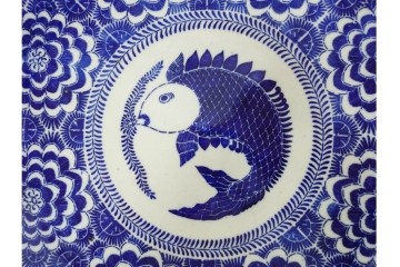 明治　伊万里　印判・図変わり　直径約41cm(1尺4寸)　魚文の大皿　(R-088033)