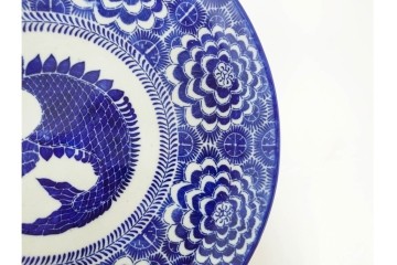 明治　伊万里　印判・図変わり　直径約41cm(1尺4寸)　魚文の大皿　(R-088033)