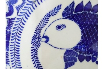 明治　伊万里　印判・図変わり　直径約41cm(1尺4寸)　魚文の大皿　(R-088033)