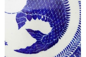 明治　伊万里　印判・図変わり　直径約41cm(1尺4寸)　魚文の大皿　(R-088033)