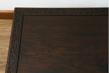 和製アンティーク　希少!!　手の込んだ透かし彫刻と挽物脚が趣を添える和洋折衷の角座卓　(R-088043)