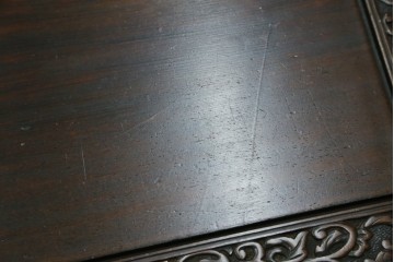 和製アンティーク　希少!!　手の込んだ透かし彫刻と挽物脚が趣を添える和洋折衷の角座卓　(R-088043)