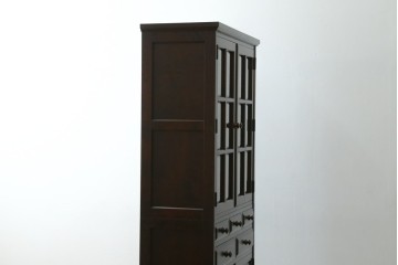 中古　北海道民芸家具　HM160K　たっぷりの収納力がうれしい引き出し5杯付きの食器棚　(R-088047)