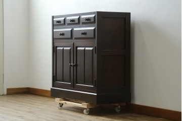 《天板取り付け加工費込み》　中古　北海道民芸家具　HM160K　クラシカルな佇まいが魅力の引き出し5杯付きキャビネット　(R-088049)