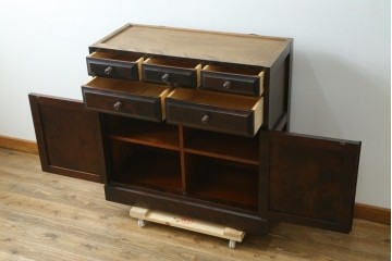 《天板取り付け加工費込み》　中古　北海道民芸家具　HM160K　クラシカルな佇まいが魅力の引き出し5杯付きキャビネット　(R-088049)