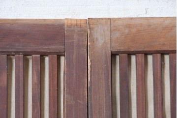 アンティーク建具　大正から昭和初期　均整の取れた格子意匠が美しい裏障子付き格子戸2枚セット　(R-088059)