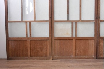ヴィンテージ建具　昭和中期　古き良き趣を感じる大正ロマンデザインのガラス戸4枚セット　(R-088060)