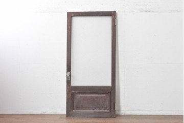 アンティーク建具　昭和初期　腰板欅(ケヤキ)材　ダイヤガラス入りの木製ドア1枚　(R-088062)