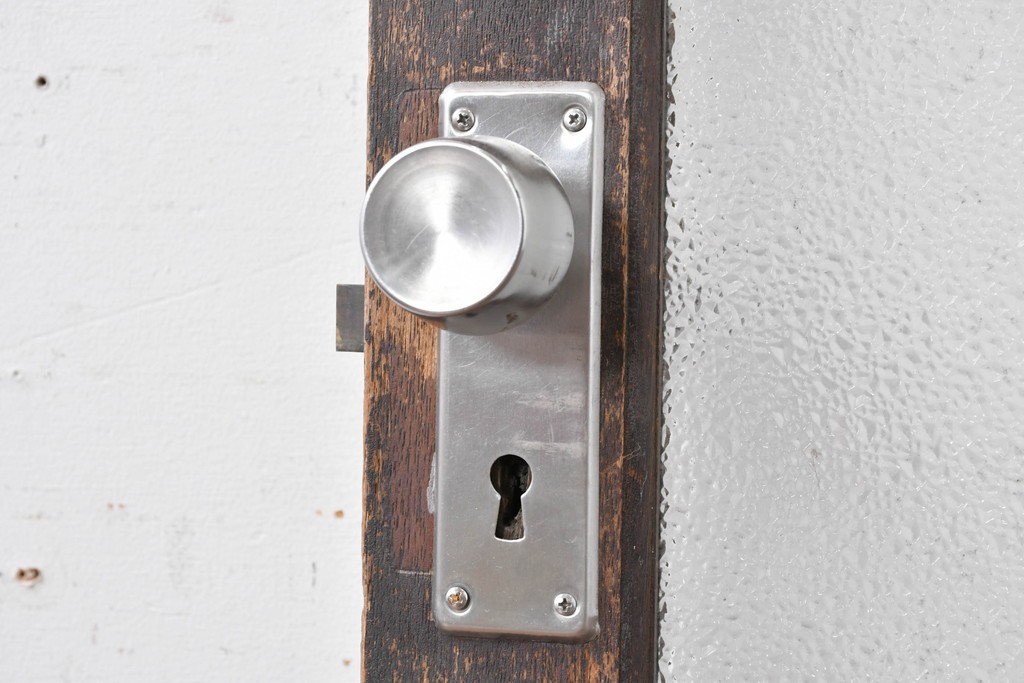 アンティーク建具　昭和初期　腰板欅(ケヤキ)材　ダイヤガラス入りの木製ドア1枚　(R-088062)