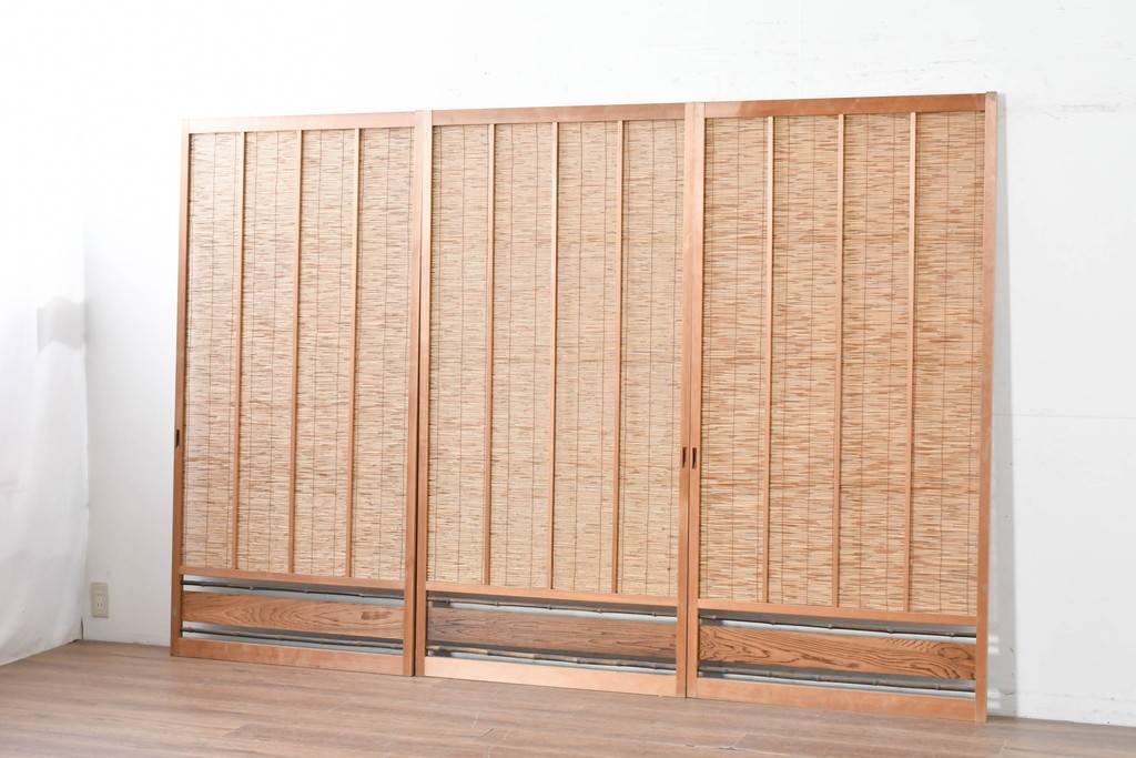 ヴィンテージ建具　昭和中期　自然素材の風合いを楽しめる夏戸3枚セット　(R-088063)