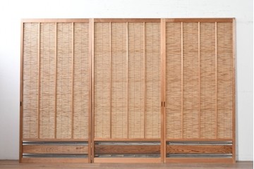 ヴィンテージ建具　昭和中期　自然素材の風合いを楽しめる夏戸3枚セット　(R-088063)
