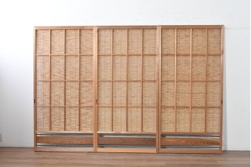 ヴィンテージ建具　昭和中期　自然素材の風合いを楽しめる夏戸3枚セット　(R-088063)