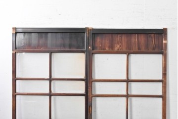 アンティーク建具　大正期　すすけた木味が魅力のガラス戸2枚セット　(R-088064)
