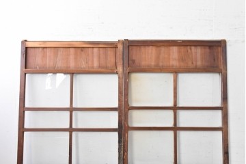 アンティーク建具　大正期　すすけた木味が魅力のガラス戸2枚セット　(R-088064)