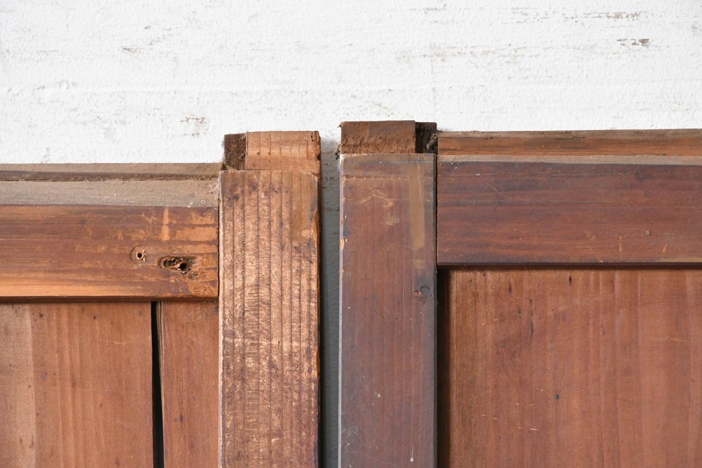 アンティーク建具　大正期　すすけた木味が魅力のガラス戸2枚セット　(R-088064)