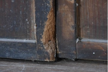 アンティーク建具　大正期　すすけた木味が魅力のガラス戸2枚セット　(R-088064)