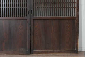 アンティーク建具　大正から昭和初期　ガラス入り　細やかな格子とガラスを組み合わせた格子帯戸3枚セット　(R-088065)