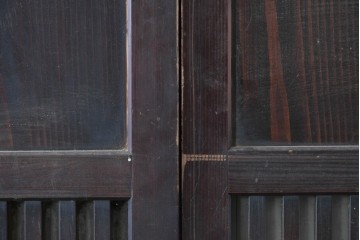 アンティーク建具　大正から昭和初期　ガラス入り　細やかな格子とガラスを組み合わせた格子帯戸3枚セット　(R-088065)