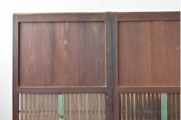 アンティーク建具　大正から昭和初期　ガラス入り　細やかな格子とガラスを組み合わせた格子帯戸3枚セット　(R-088065)