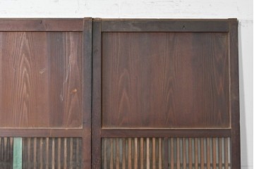 アンティーク建具　大正から昭和初期　ガラス入り　細やかな格子とガラスを組み合わせた格子帯戸3枚セット　(R-088065)