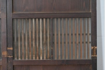 アンティーク建具　大正から昭和初期　ガラス入り　細やかな格子とガラスを組み合わせた格子帯戸3枚セット　(R-088065)