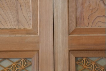 ヴィンテージ建具　昭和後期　組子の意匠が見事なガラス帯戸4枚セット　(R-088068)