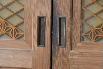 ヴィンテージ建具　昭和後期　組子の意匠が見事なガラス帯戸4枚セット　(R-088068)